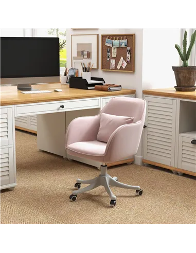 Vinsetto Velvet Office Chair, Desk Chair, Makeup Vanity Chair with Massage Lumbar Pillow and Rolling Wheels for Bedroom and Home