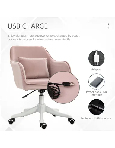 Vinsetto Velvet Office Chair, Desk Chair, Makeup Vanity Chair with Massage Lumbar Pillow and Rolling Wheels for Bedroom and Home