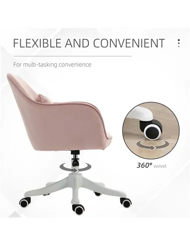 Vinsetto Velvet Office Chair, Desk Chair, Makeup Vanity Chair with Massage Lumbar Pillow and Rolling Wheels for Bedroom and Home