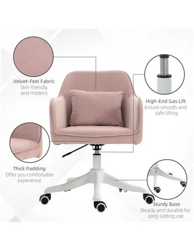 Vinsetto Velvet Office Chair, Desk Chair, Makeup Vanity Chair with Massage Lumbar Pillow and Rolling Wheels for Bedroom and Home