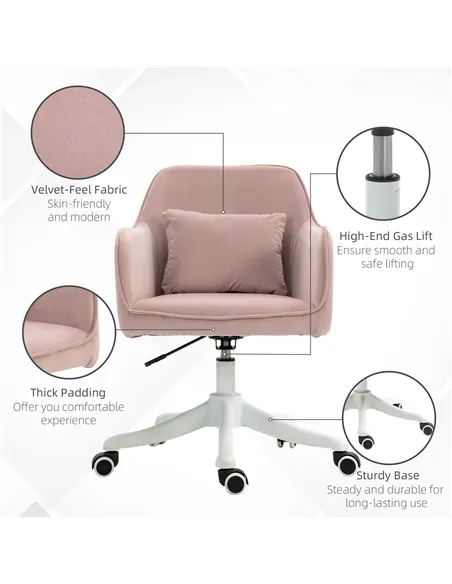 Vinsetto Velvet Office Chair, Desk Chair, Makeup Vanity Chair with Massage Lumbar Pillow and Rolling Wheels for Bedroom and Home