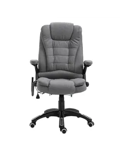 Vinsetto Massage Recliner Chair Heated Office Chair with Six Massage Points Linen-Feel Fabric 360° Swivel Wheels Grey