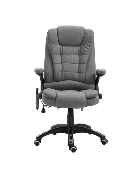 Vinsetto Massage Recliner Chair Heated Office Chair with Six Massage Points Linen-Feel Fabric 360° Swivel Wheels Grey