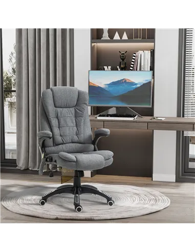 Vinsetto Massage Recliner Chair Heated Office Chair with Six Massage Points Linen-Feel Fabric 360° Swivel Wheels Grey