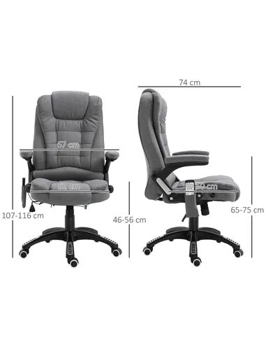 Vinsetto Massage Recliner Chair Heated Office Chair with Six Massage Points Linen-Feel Fabric 360° Swivel Wheels Grey