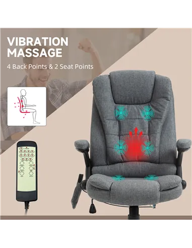 Vinsetto Massage Recliner Chair Heated Office Chair with Six Massage Points Linen-Feel Fabric 360° Swivel Wheels Grey