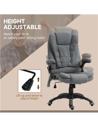Vinsetto Massage Recliner Chair Heated Office Chair with Six Massage Points Linen-Feel Fabric 360° Swivel Wheels Grey