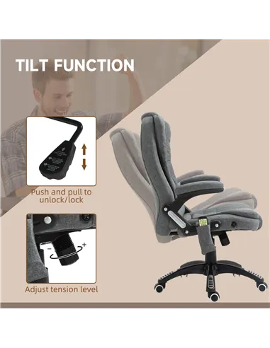 Vinsetto Massage Recliner Chair Heated Office Chair with Six Massage Points Linen-Feel Fabric 360° Swivel Wheels Grey