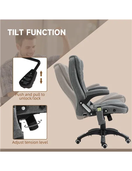 Vinsetto Massage Recliner Chair Heated Office Chair with Six Massage Points Linen-Feel Fabric 360° Swivel Wheels Grey