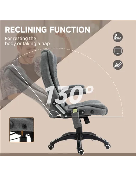 Vinsetto Massage Recliner Chair Heated Office Chair with Six Massage Points Linen-Feel Fabric 360° Swivel Wheels Grey