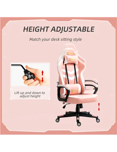 Vinsetto Gaming Chair, Computer Desk Chair with Lumbar Support, Faux Leather Racing Chair with Headrest and Swivel Wheels for Ho