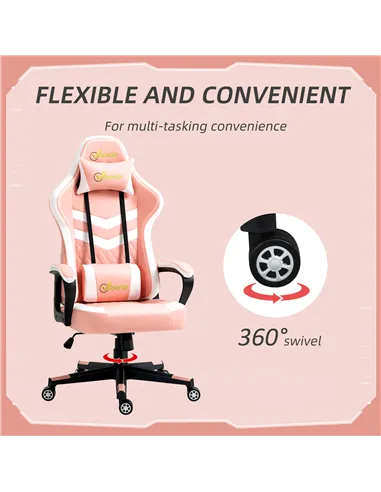 Vinsetto Gaming Chair, Computer Desk Chair with Lumbar Support, Faux Leather Racing Chair with Headrest and Swivel Wheels for Ho