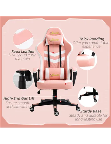 Vinsetto Gaming Chair, Computer Desk Chair with Lumbar Support, Faux Leather Racing Chair with Headrest and Swivel Wheels for Ho