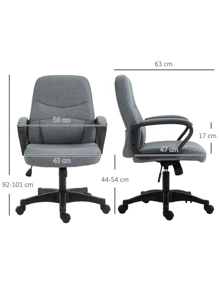 Vinsetto Office Chair, Fabric Desk Chair Mid Back Work Study Chair with Massage Lumbar Support, Adjustable Height and Swivel Whe