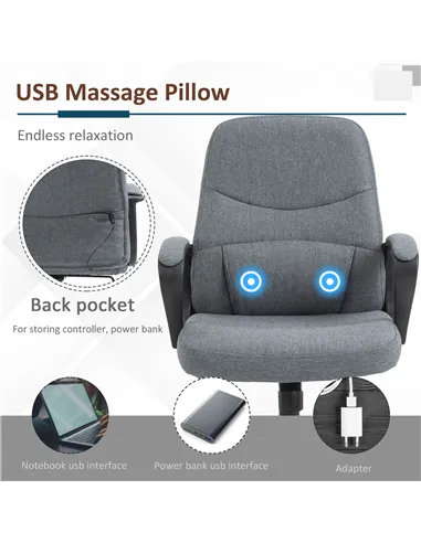 Vinsetto Office Chair, Fabric Desk Chair Mid Back Work Study Chair with Massage Lumbar Support, Adjustable Height and Swivel Whe