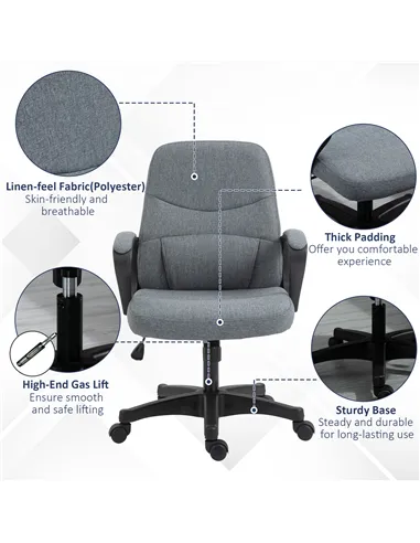Vinsetto Office Chair, Fabric Desk Chair Mid Back Work Study Chair with Massage Lumbar Support, Adjustable Height and Swivel Whe
