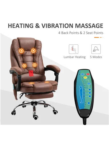 Vinsetto Heated 6 Points Vibration Massage Executive Office Chair Adjustable Swivel Ergonomic High Back Desk Chair Recliner with