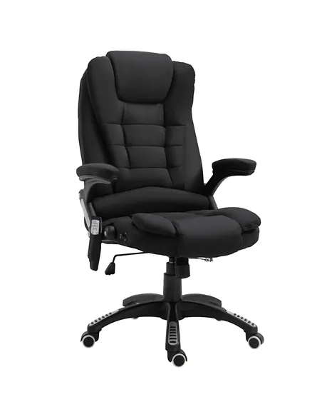 Vinsetto Massage Recliner Chair Heated Office Chair with Six Massage Points Linen-Feel Fabric 360° Swivel Wheels Black