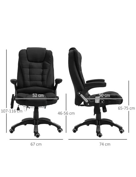 Vinsetto Massage Recliner Chair Heated Office Chair with Six Massage Points Linen-Feel Fabric 360° Swivel Wheels Black