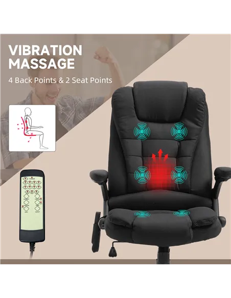 Vinsetto Massage Recliner Chair Heated Office Chair with Six Massage Points Linen-Feel Fabric 360° Swivel Wheels Black