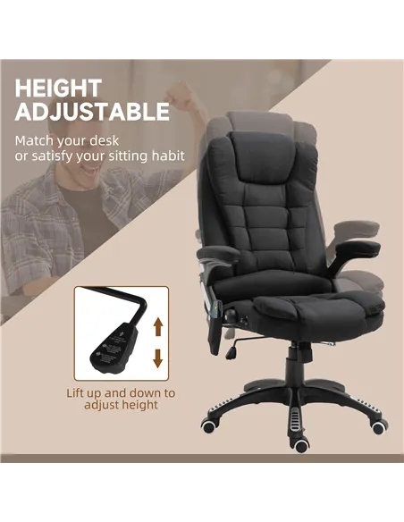 Vinsetto Massage Recliner Chair Heated Office Chair with Six Massage Points Linen-Feel Fabric 360° Swivel Wheels Black