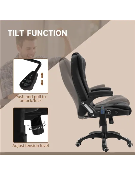 Vinsetto Massage Recliner Chair Heated Office Chair with Six Massage Points Linen-Feel Fabric 360° Swivel Wheels Black