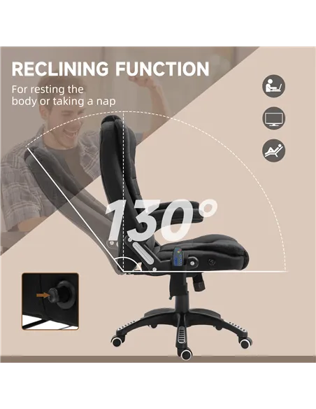 Vinsetto Massage Recliner Chair Heated Office Chair with Six Massage Points Linen-Feel Fabric 360° Swivel Wheels Black