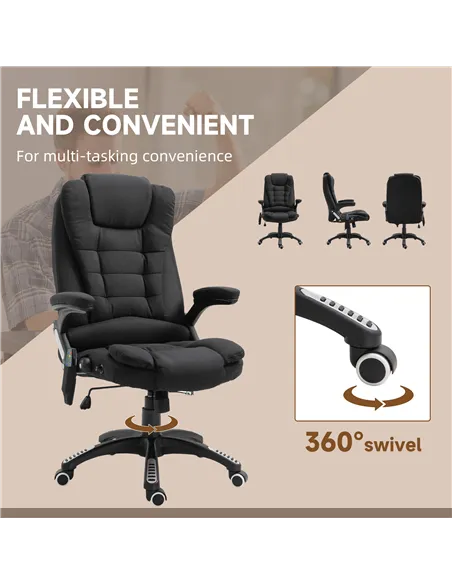 Vinsetto Massage Recliner Chair Heated Office Chair with Six Massage Points Linen-Feel Fabric 360° Swivel Wheels Black