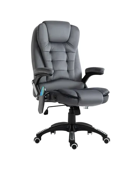 Vinsetto Massage Recliner Chair Heated Office Chair with Six Massage Points Velvet-Feel Fabric 360° Swivel Wheels Grey