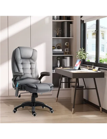Vinsetto Massage Recliner Chair Heated Office Chair with Six Massage Points Velvet-Feel Fabric 360° Swivel Wheels Grey