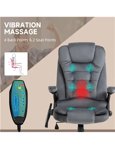 Vinsetto Massage Recliner Chair Heated Office Chair with Six Massage Points Velvet-Feel Fabric 360° Swivel Wheels Grey