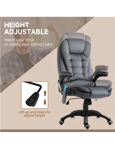 Vinsetto Massage Recliner Chair Heated Office Chair with Six Massage Points Velvet-Feel Fabric 360° Swivel Wheels Grey
