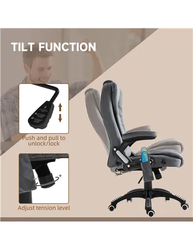 Vinsetto Massage Recliner Chair Heated Office Chair with Six Massage Points Velvet-Feel Fabric 360° Swivel Wheels Grey