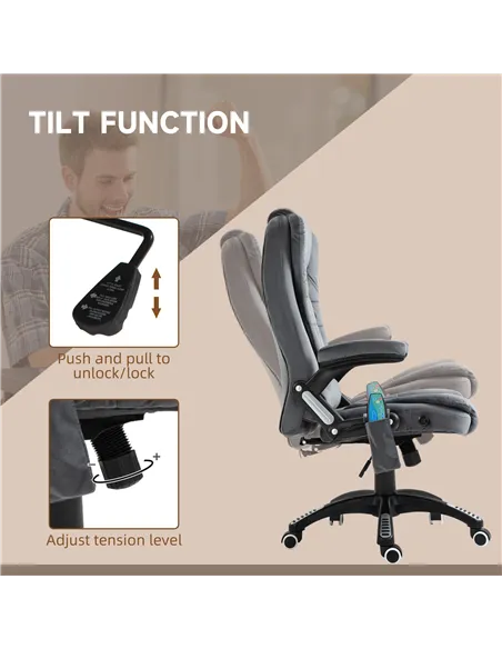 Vinsetto Massage Recliner Chair Heated Office Chair with Six Massage Points Velvet-Feel Fabric 360° Swivel Wheels Grey