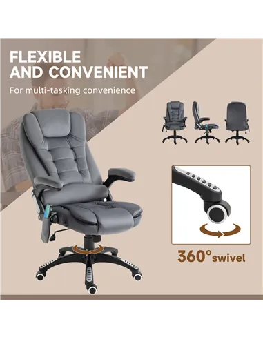 Vinsetto Massage Recliner Chair Heated Office Chair with Six Massage Points Velvet-Feel Fabric 360° Swivel Wheels Grey