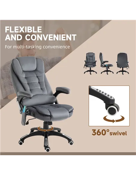 Vinsetto Massage Recliner Chair Heated Office Chair with Six Massage Points Velvet-Feel Fabric 360° Swivel Wheels Grey