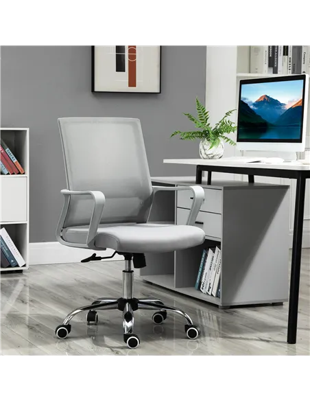 Vinsetto Ergonomic Desk Chair Mesh Office Chair with Adjustable Height Armrest and 360° Swivel Castor Wheels Grey