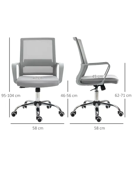 Vinsetto Ergonomic Desk Chair Mesh Office Chair with Adjustable Height Armrest and 360° Swivel Castor Wheels Grey