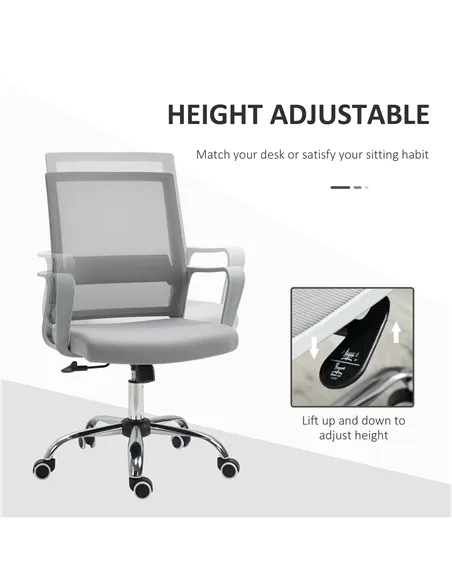 Vinsetto Ergonomic Desk Chair Mesh Office Chair with Adjustable Height Armrest and 360° Swivel Castor Wheels Grey
