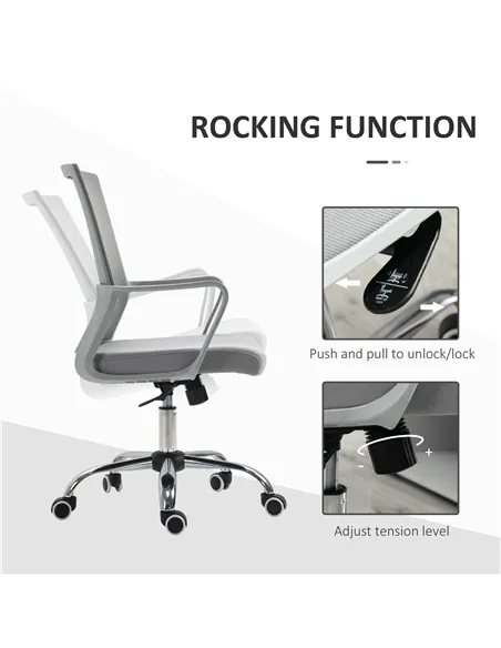 Vinsetto Ergonomic Desk Chair Mesh Office Chair with Adjustable Height Armrest and 360° Swivel Castor Wheels Grey