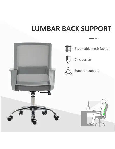 Vinsetto Ergonomic Desk Chair Mesh Office Chair with Adjustable Height Armrest and 360° Swivel Castor Wheels Grey
