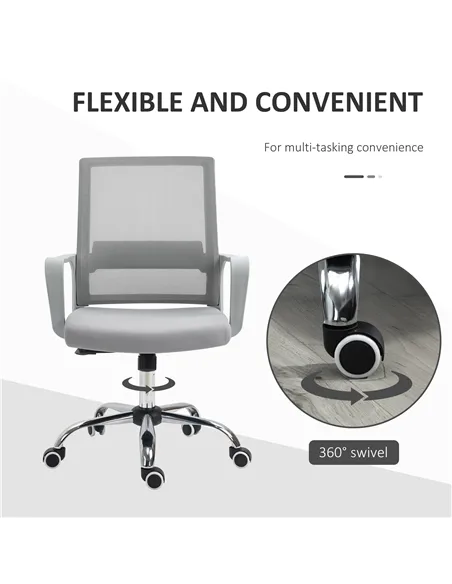 Vinsetto Ergonomic Desk Chair Mesh Office Chair with Adjustable Height Armrest and 360° Swivel Castor Wheels Grey