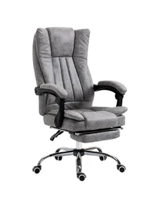 Vinsetto Home Office Chair Microfibre Desk Chair with Reclining Function Armrests Swivel Wheels Footrest Grey