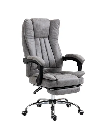 Vinsetto Home Office Chair Microfibre Desk Chair with Reclining Function Armrests Swivel Wheels Footrest Grey