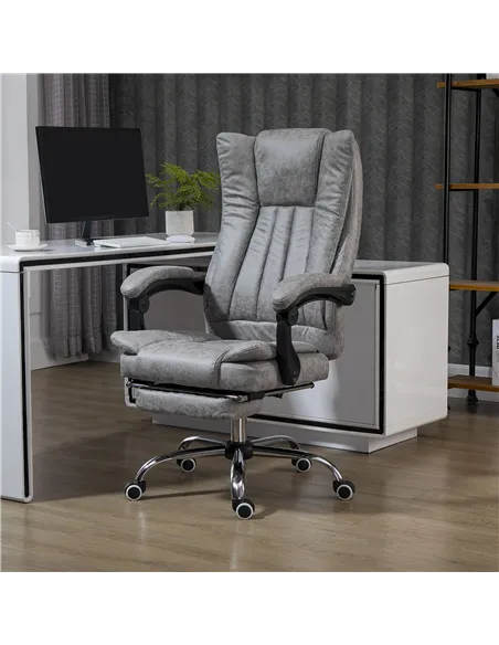 Vinsetto Home Office Chair Microfibre Desk Chair with Reclining Function Armrests Swivel Wheels Footrest Grey