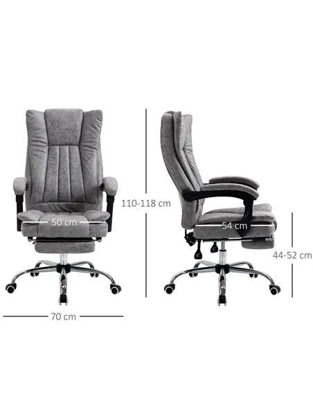 Vinsetto Home Office Chair Microfibre Desk Chair with Reclining Function Armrests Swivel Wheels Footrest Grey