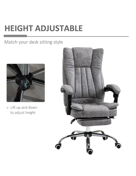 Vinsetto Home Office Chair Microfibre Desk Chair with Reclining Function Armrests Swivel Wheels Footrest Grey