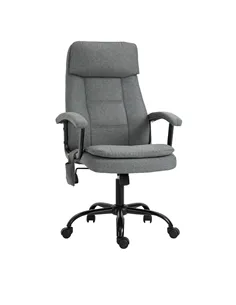 Vinsetto Office Chair, Linen Fabric Desk Chair with 2 Point Massage in Lumbar, Adjustable Height, Rolling Wheels, Grey