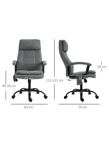Vinsetto Office Chair, Linen Fabric Desk Chair with 2 Point Massage in Lumbar, Adjustable Height, Rolling Wheels, Grey