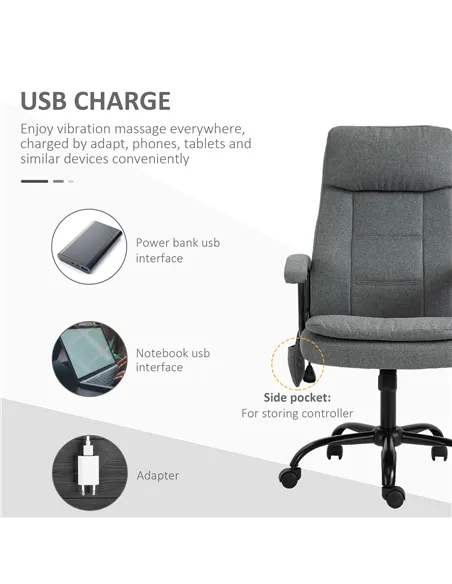 Vinsetto Office Chair, Linen Fabric Desk Chair with 2 Point Massage in Lumbar, Adjustable Height, Rolling Wheels, Grey